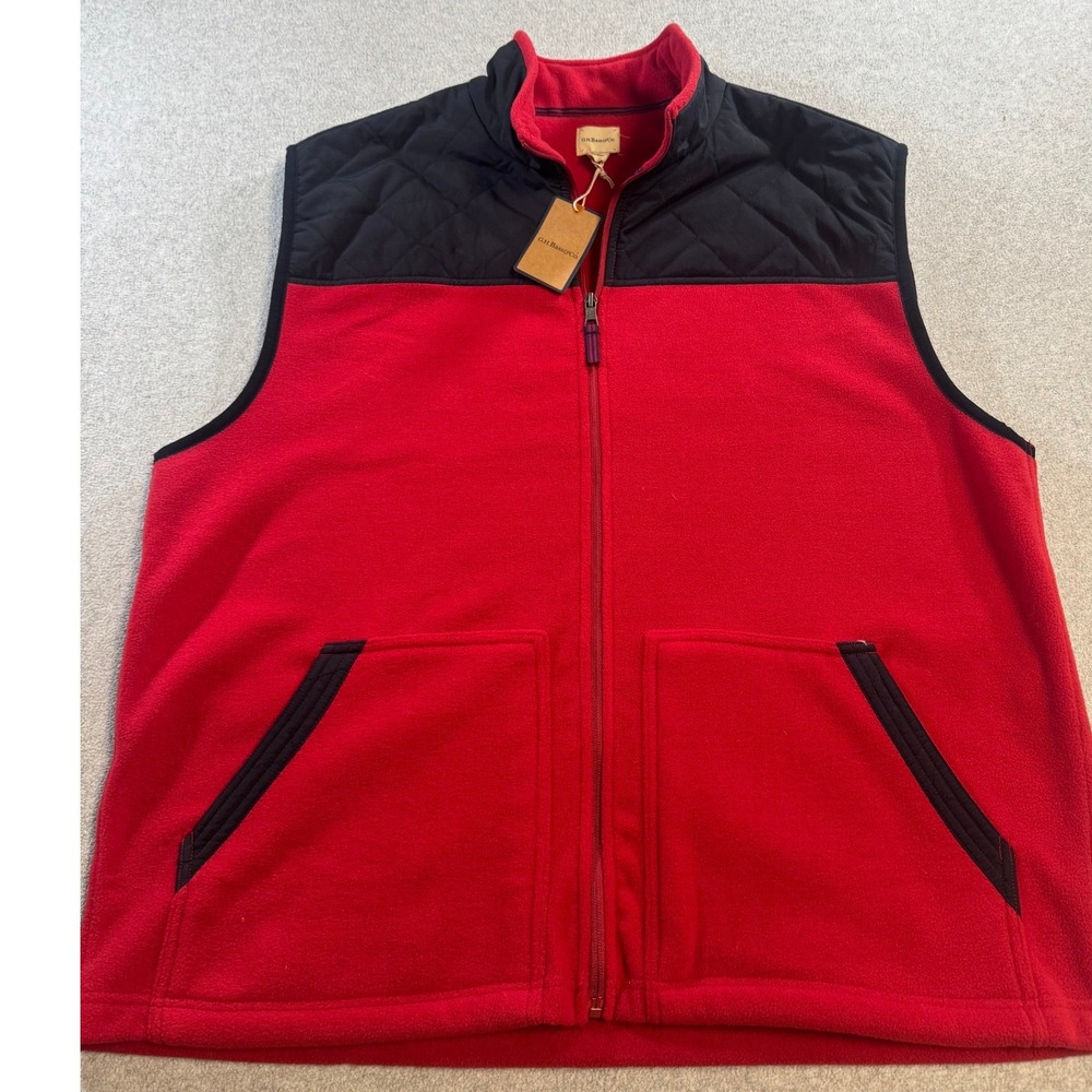 G.H. Bass & Co Fleece Vest Mens XXL Red Black NEW‎ Quilted Shoulder Full Zip